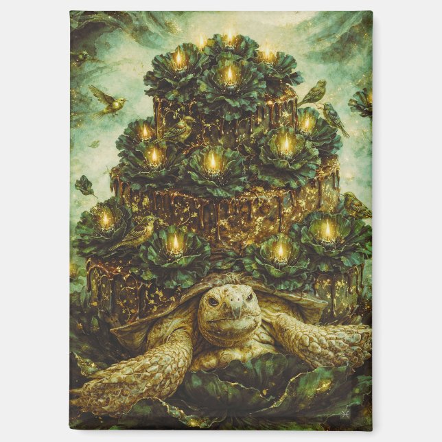 Decadent Forest cake turtle with flowers and birds Magnet (Front)