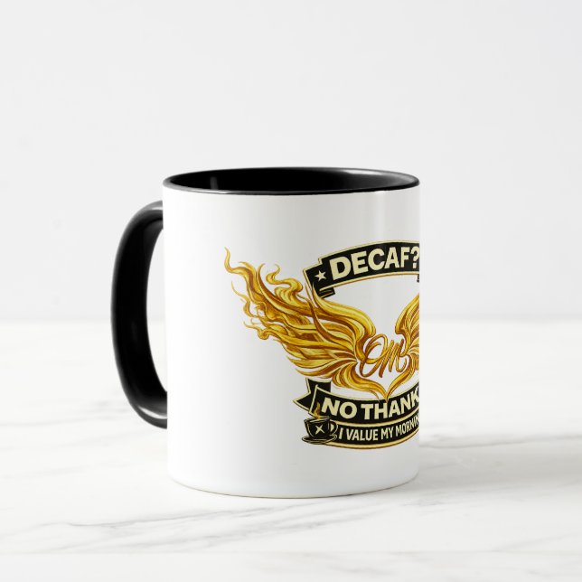 Decaf No Thanks Mug | Funny Anti Decaf Coffee Gift (Front Left)
