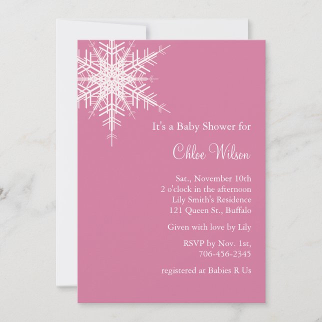 Décaler Baby shower rose neige Invitation (Devant)
