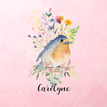 Aquarelle mignonne Fleurs d'oiseaux Nom personnali