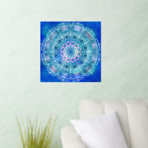 Mandala contour blanc aquarelle bleue - 