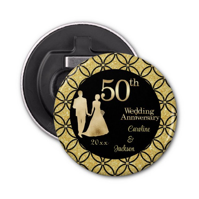 Décapsuleur 50e Couple d'or Parties scintillant Mariage Annive (Devant)