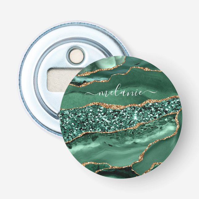 Décapsuleur Agate Green Gold Emerald Nom personnalisé Bottle O (Devant)