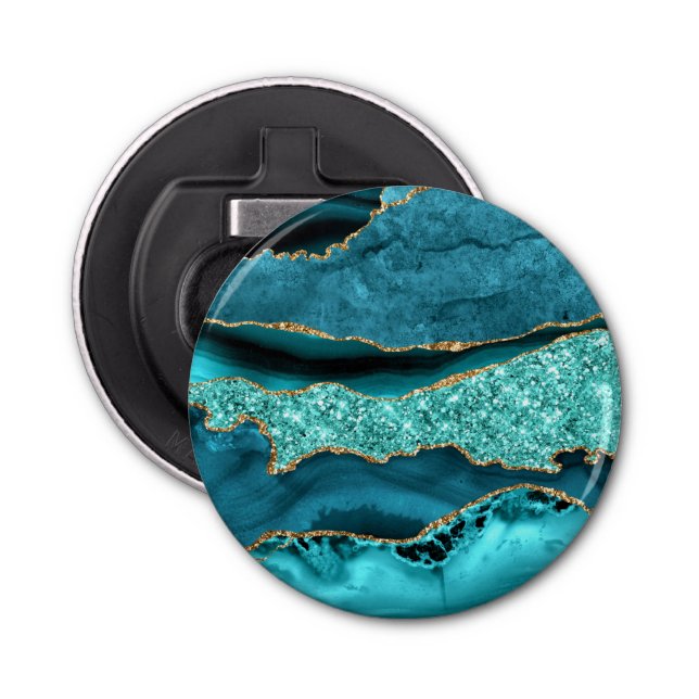 Décapsuleur Agate Turquoise Blue Gold Parties scintillant Marb (Devant)