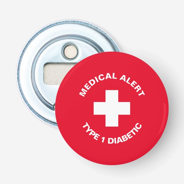 Décapsuleur Alerte Médicale personnalisée rouge diabétique (Devant)
