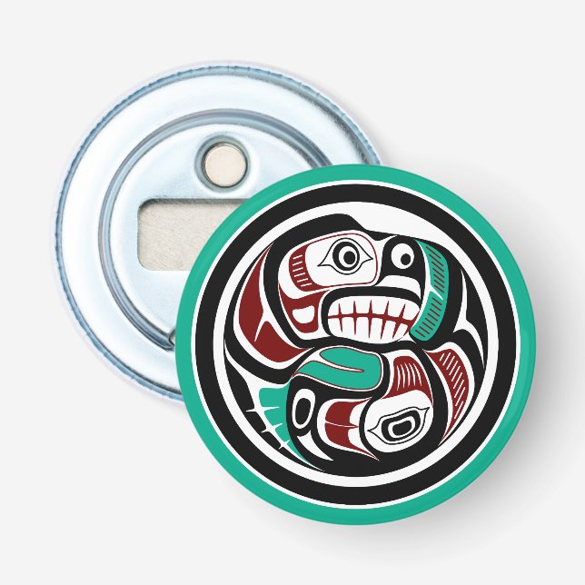 Décapsuleur Amérindien Noir Haida Art Otter Saumon (Devant)