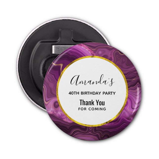 Décapsuleur Améthyste Violet Et Or Agate Abstrait Anniversaire (Devant)