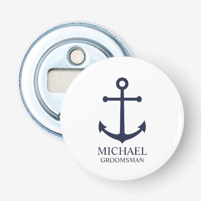 Décapsuleur Ancre Bleue marine Nautique Groomsmen personnalisé (Devant)