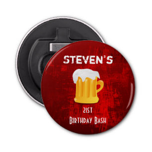 Décapsuleur Anniversaire Bash Beer Mug on Grunge Red Abstrac