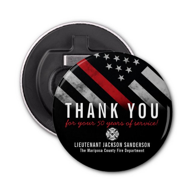 Décapsuleur Anniversaire de la retraite des pompiers Ligne rou (Devant)