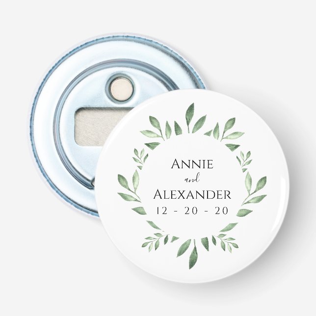 Décapsuleur Aquarelle botanique de la verdure d'olive (Devant)