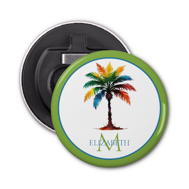 Décapsuleur Aquarelle colorée Palm Tree Monogramme (Devant)