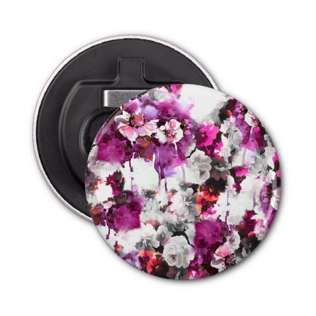 Décapsuleur Aquarelle florale - Design abstrait rose et blanc (Devant)