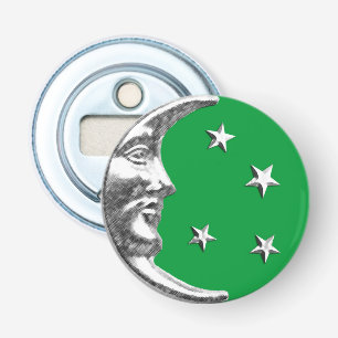 Décapsuleur Art Déco Lune et Etoiles - Jade Green et Argent
