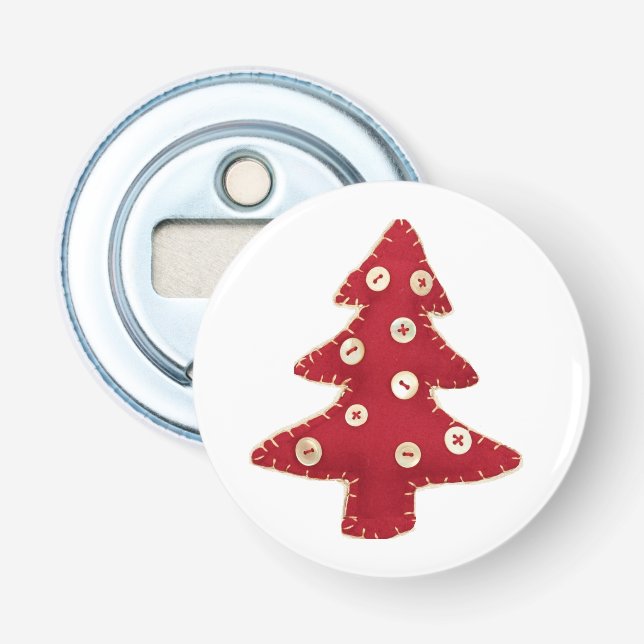 Décapsuleur Artisanat Arbre de Noël Rouge avec Baubles Boutons (Devant)