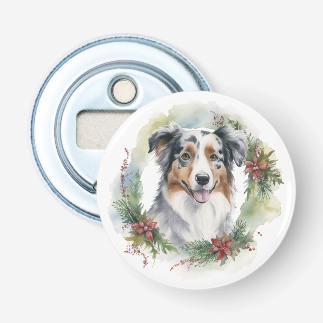 Décapsuleur Australian Shepherd Christmas Wreath Festive Pup (Devant)