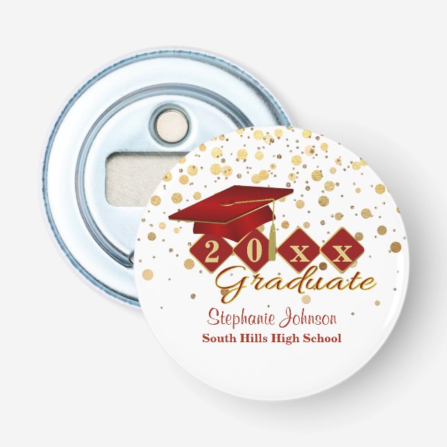 Décapsuleur Bac de diplôme Red Gold Confetti Personnalisé (Devant)