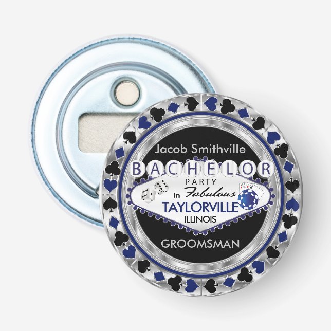 Décapsuleur Bachelor Party Poker Chips Style - Bleu (Devant)