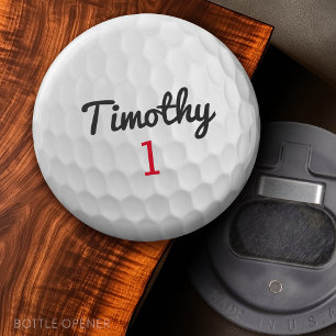 Décapsuleur Ball de golf Dimples avec nom noir Numéro rouge