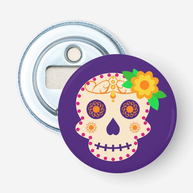 Décapsuleur Beau crâne avec Fleurs Día de los Muertos (Devant)