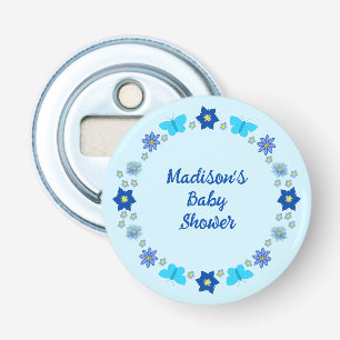 Décapsuleur Bébé bleu Papillons et Baby shower de fleurs