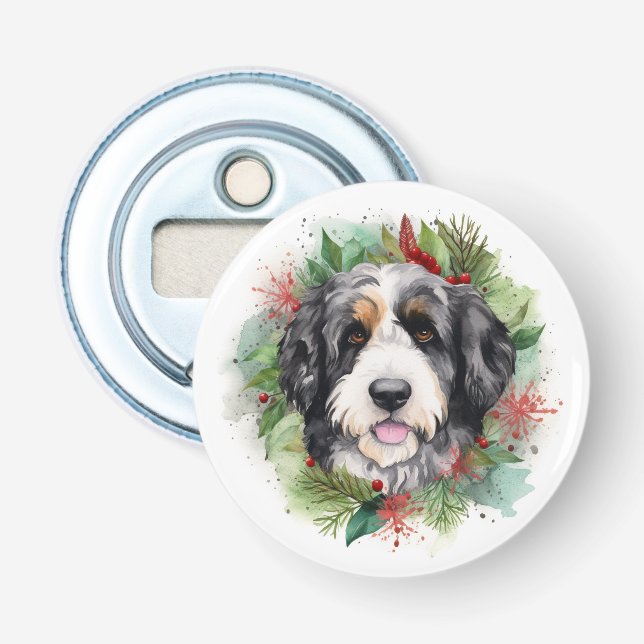 Décapsuleur Bernedoodle Christmas Wreath Festive Pup (Devant)
