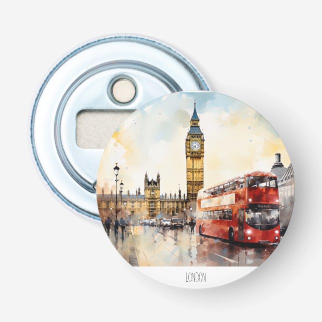 Décapsuleur Big Ben et bus rouge à Londres (Devant)