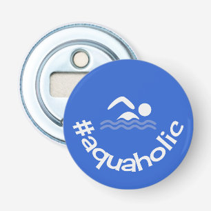 Décapsuleur Bleu de natation de slogan aquaholic de Hashtag