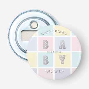 Décapsuleur bloc de couleur pastel baby shower argent