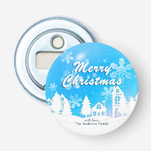 Décapsuleur Blue White House Snowflakes Noël Bonne année