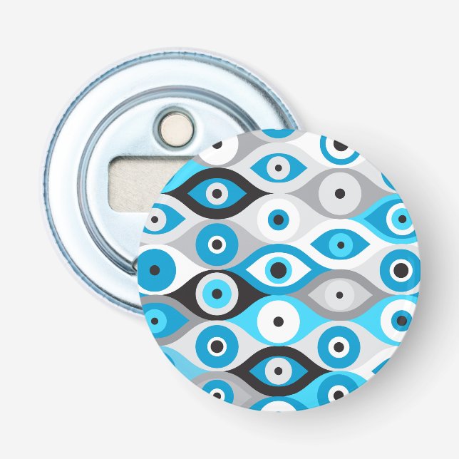Décapsuleur Blues et gris motif de l'oeil du mal grec (Devant)