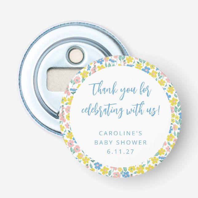 Décapsuleur Boho Yellow Ditsy Floral Baby shower personnalisé  (Devant)