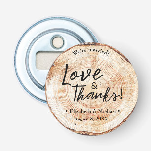 Décapsuleur Bois Mariage rustique Coupe Disque Amour et Merci