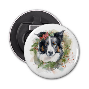 Décapsuleur Bordure Collie Fête de Noël Wreath Pup