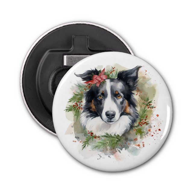 Décapsuleur Bordure Collie Fête de Noël Wreath Pup (Devant)