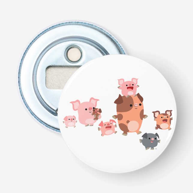 Décapsuleur Bouton de la famille de cochon de dessin mignon Ou (Devant)