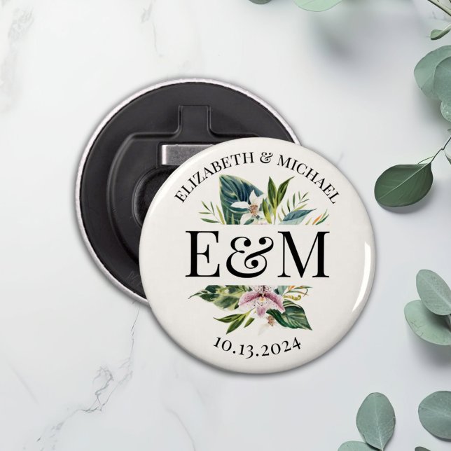 Décapsuleur Bouton Faveur Mariage floral tropical personnalisé (Créateur téléchargé)