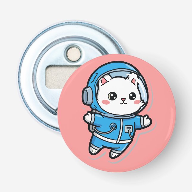Décapsuleur Button Bottle Opener Cute Astronaut Cat Kawaii  (Devant)