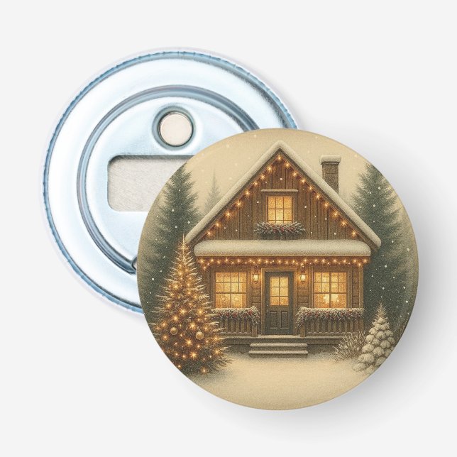 Décapsuleur Cabane rustique d'hiver/Noël (Devant)