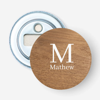 Décapsuleur cadre en bois marron motif monogramme nom rustique