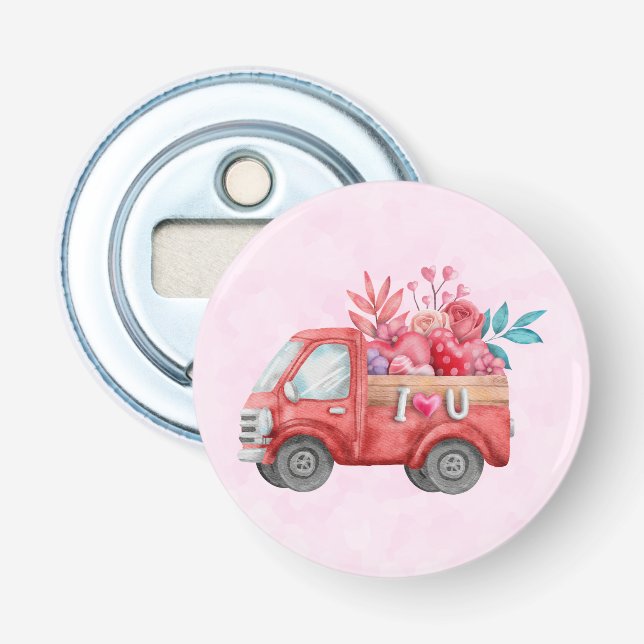 Décapsuleur Camion d'amour mignon avec Coeur Cargo Aquarelle (Devant)
