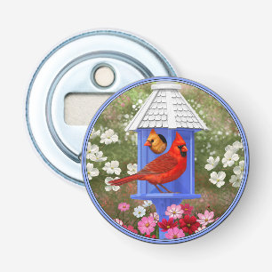 Décapsuleur Cardinaux et maison d'oiseaux bleue