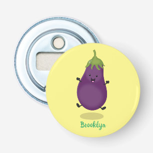 Décapsuleur Caricature d'aubergine d'aubergine joliment heureu