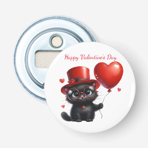 Décapsuleur Chat noir drôle avec ballons Saint-Valentin