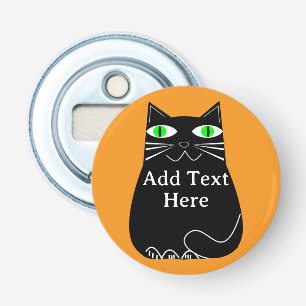 Décapsuleur Chat noir gras avec yeux verts Texte personnalisé