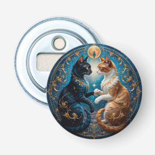Décapsuleur Chats célestes dans l'art cosmique avec or et bleu