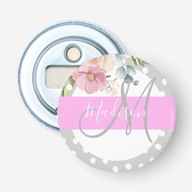 Décapsuleur Chic & Girl Floral Blanc rose Gris Nom (Devant)