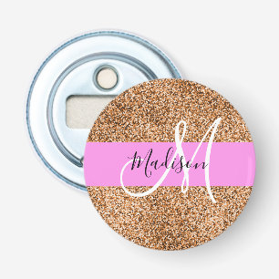 Décapsuleur Chic Rose & Citrouille Paillettes Monogramme Nom