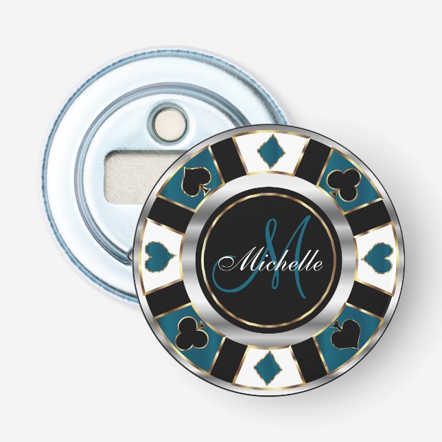 Décapsuleur Chip de poker bleu monogramme (Devant)
