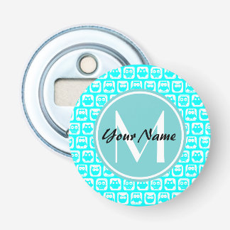 Décapsuleur Chouettes turquoise d'aqua monogramme